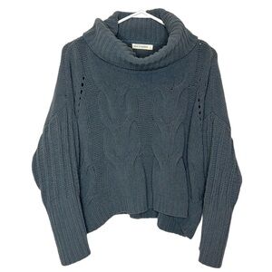 Moon & Madison Blue-Gray Plush Cowl Neck Knit Sweater